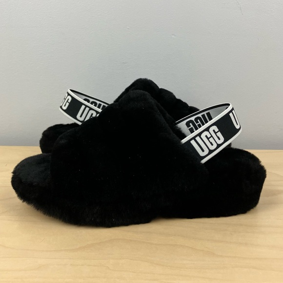 UGG Women’s Size 6.0 Fluff Yeah Shearling Slide Slippers Black Chunky - Picture 3 of 11